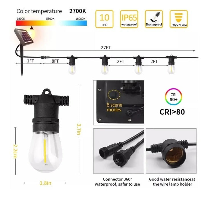 Guirnalda Solar 10m Luces Exterior